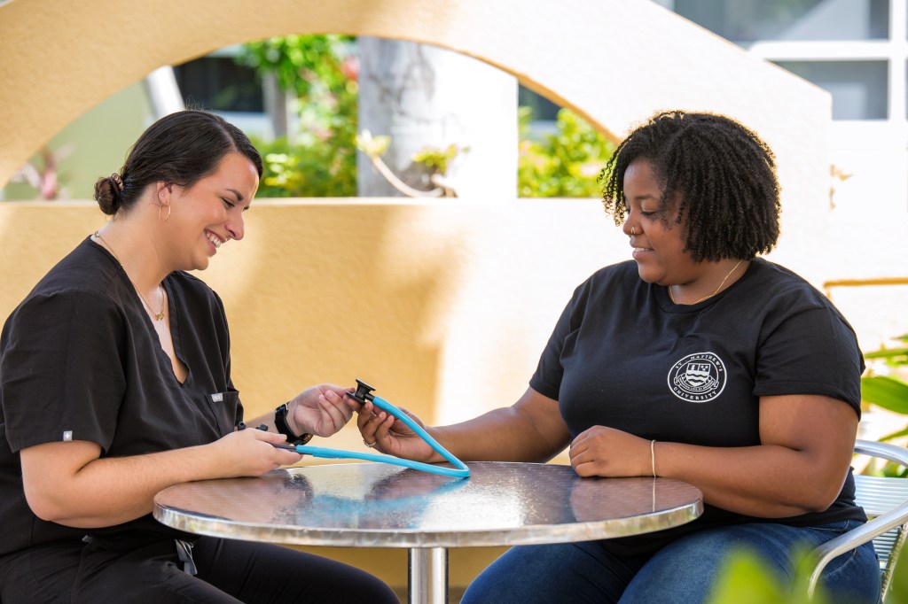 Image of two female med students on SMU Campus