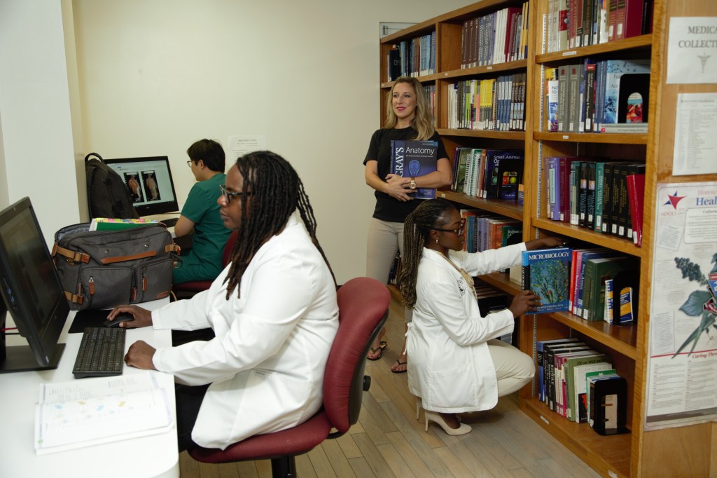 SMU Medical Students studying in library