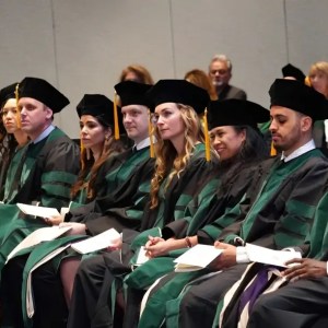 SMU Medical school graduates listening to commencement speaker