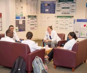 SMU Medical Students enjoy time in student lounge between classes